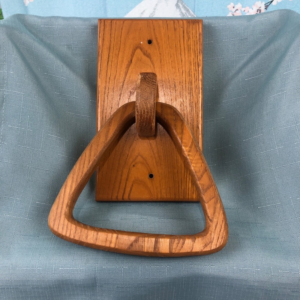 Vintage Oak Wood Towel Ring Holder Wall Mount Triangle Bathroom Hand Towel Hook